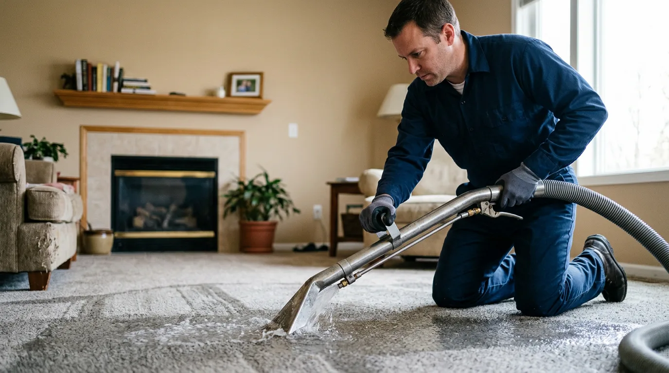 Water damage restoration technician working near Reading, VT